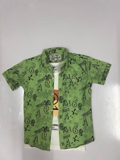 Printed Cotton Double Shirt  (Green)